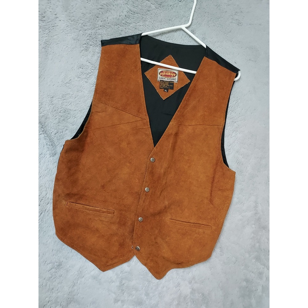 Paragraff Jacket Mens XL Suede Leather Western Waist Coat Brown Rodeo Sheriff